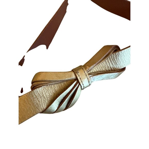 Leather Bow Belt Gold Fossil Size L Adjustable Snap Closure Womens Accessory - Picture 2 of 5